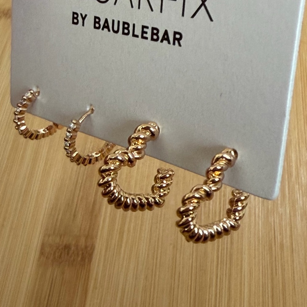 NWT SUGARFIX by BaubleBar Heart Rope Hoop & Crystal Huggie Hoop Earring Set - Picture 2 of 3